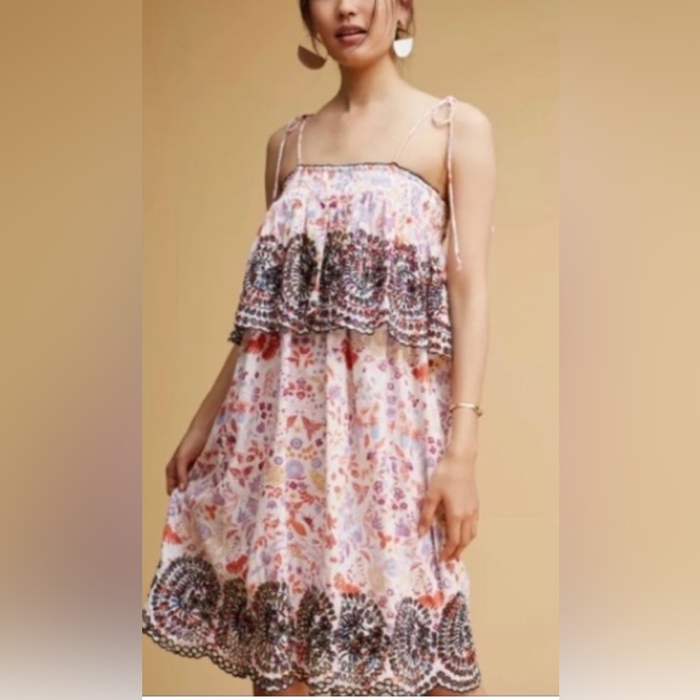 Antik Batik‎ Anthropologie Samsa Embroidered Floral Mini Dress in White - S